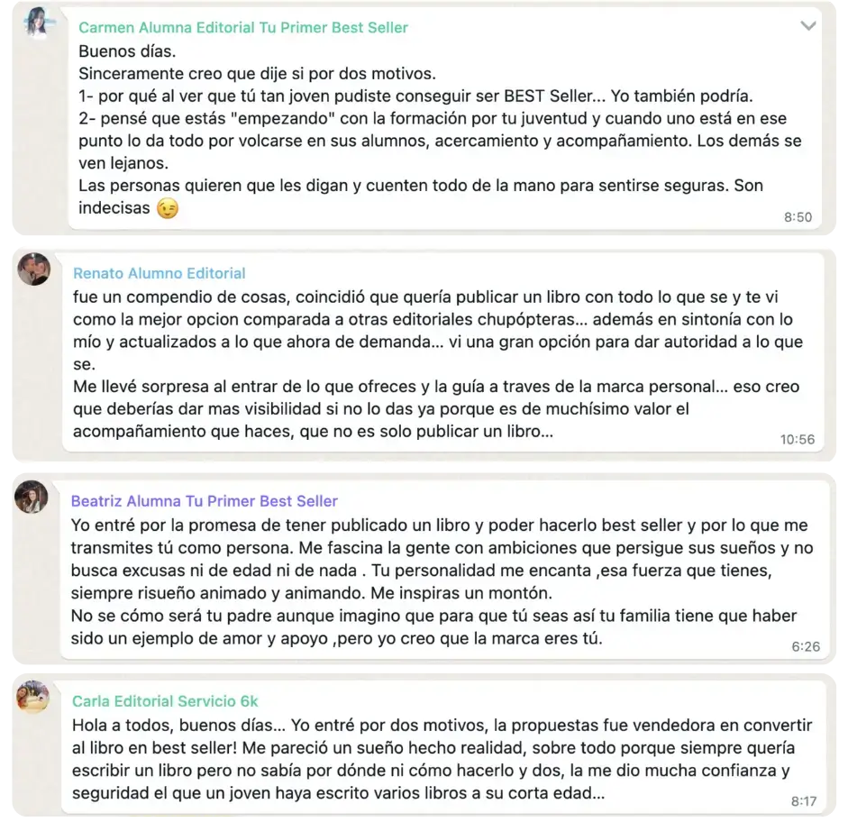Testimonios y Opiniones de alumnos del curso Vive de Tu Libro 
